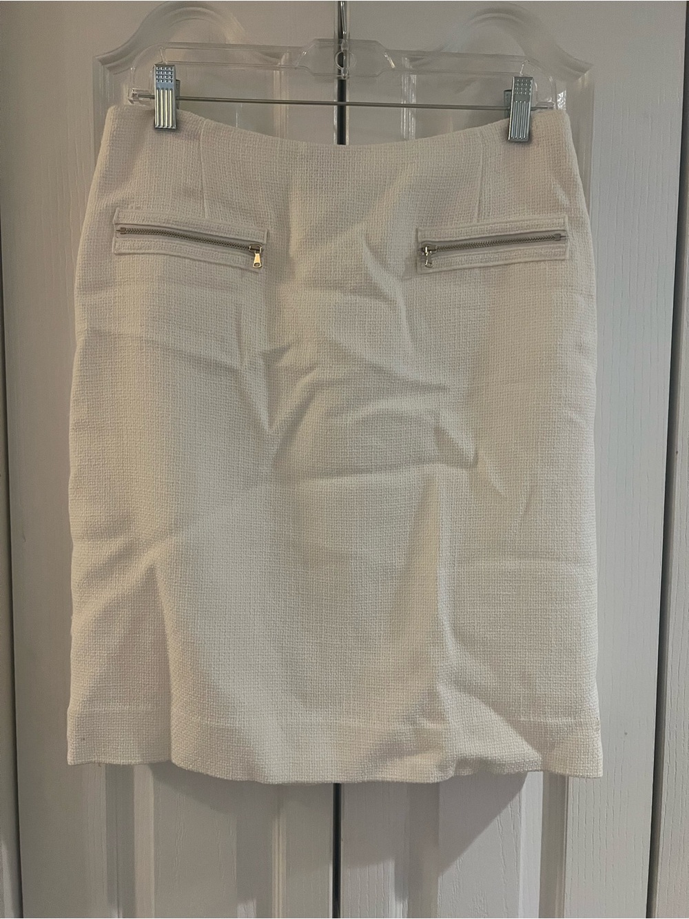 Cream Pencil Skirt with Zip Pocket Detail